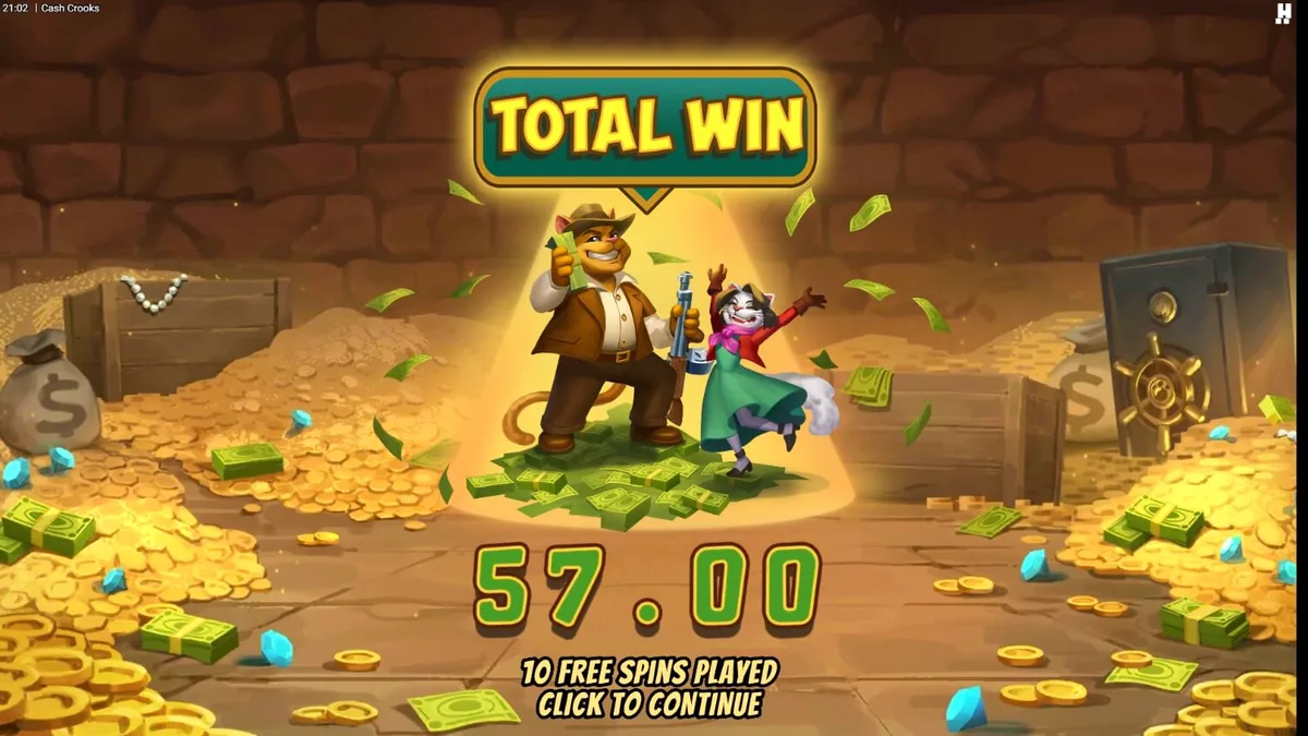 Cash Crooks slot game featuring feline burglars and vault theme
